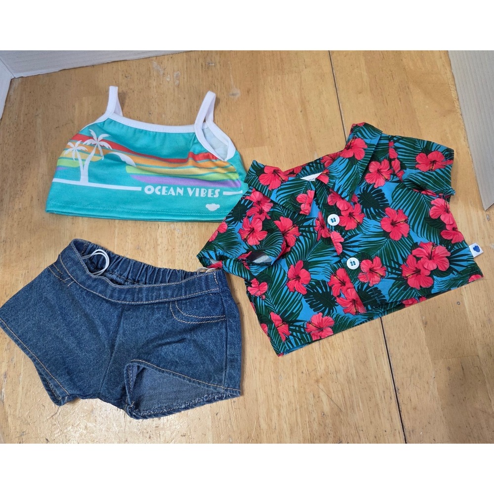Build A Bear Clothing Lot 3 pc Outfit Tropical Vacation Ocean Tank Shorts Shirt